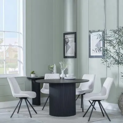 Bern 4-Seater Round Dining Set with Boden Chairs - Black, Cream