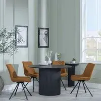 Bern 4-Seater Round Dining Set with Boden Swivel Chairs - Black, Orange