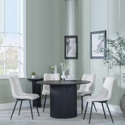 Bern 4-Seater Round Dining Set with Corona Chairs - Black, Beige image
