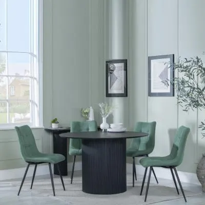 Bern 4-Seater Round Dining Set with Corona Chairs - Black, Green