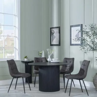 Bern 4-Seater Round Dining Set with Corona Chairs - Black, Grey