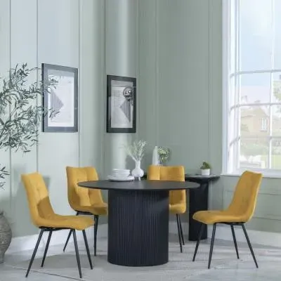 Bern 4-Seater Round Dining Set with Corona Chairs - Black, Yellow