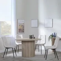 Bern 4-Seater Round Dining Set with Corona Chairs - Oak, Beige