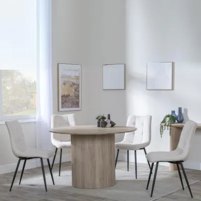 Bern 4-Seater Round Dining Set with Corona Chairs - Oak, Beige