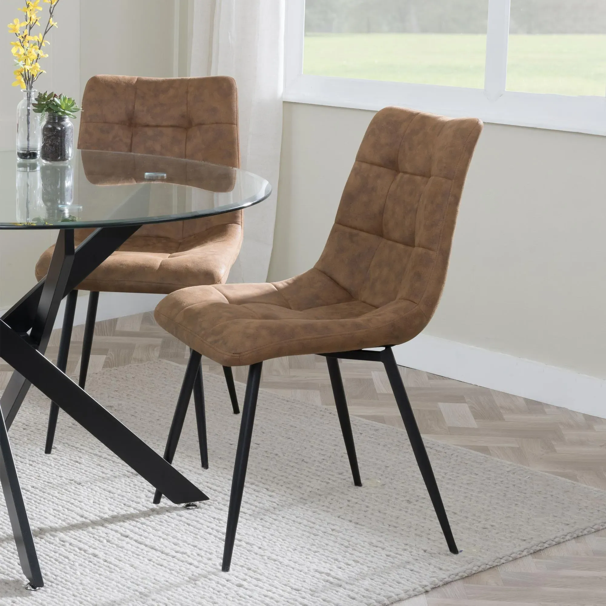 Bern 4-Seater Round Dining Set with Corona Chairs - Oak, Brown