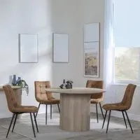 Bern 4-Seater Round Dining Set with Corona Chairs - Oak, Brown