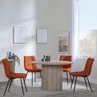 Bern 4-Seater Round Dining Set with Corona Chairs - Oak, Orange