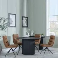 Bern 4-Seater Round Dining Set with Diego Swivel Chairs - Black, Brown