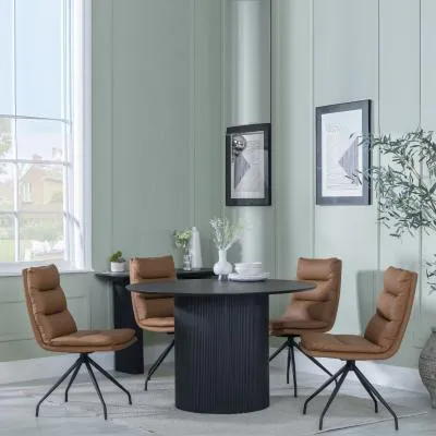 Bern 4-Seater Round Dining Set with Diego Swivel Chairs - Black, Brown