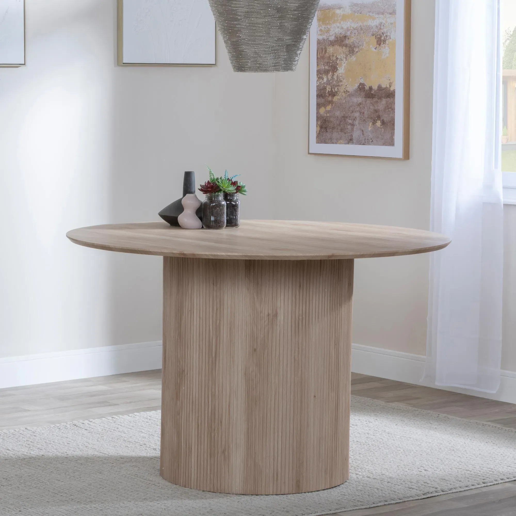 Bern 4-Seater Round Dining Set with Diego Swivel Chairs - Oak, Beige