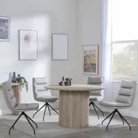 Bern 4-Seater Round Dining Set with Diego Swivel Chairs - Oak, Beige