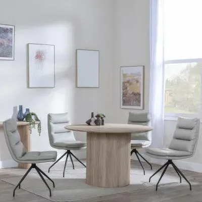 Bern 4-Seater Round Dining Set with Diego Swivel Chairs - Oak, Beige