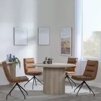 Bern 4-Seater Round Dining Set with Diego Swivel Chairs - Oak, Brown