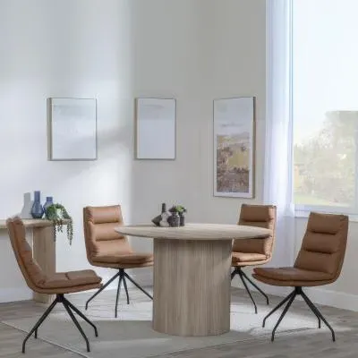 Bern 4-Seater Round Dining Set with Diego Swivel Chairs - Oak, Brown