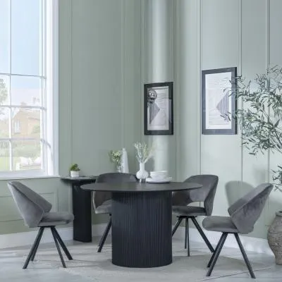 Bern 4-Seater Round Dining Set with Ion Swivel Chairs - Black, Grey