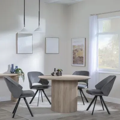 Bern 4-Seater Round Dining Set with Ion Swivel Chairs - Oak, Dark Grey