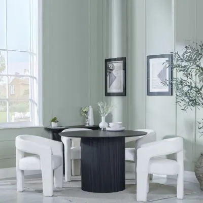 Bern 4-Seater Round Dining Set with Kiefer Chairs - Black, Cream