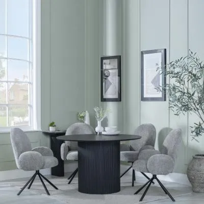 Bern 4-Seater Round Dining Set with Theo Chairs - Black, Grey