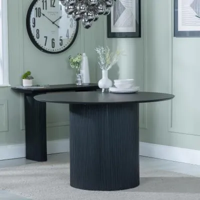 Bern Fluted 4-Seater Round Dining Table with Drum Base - Black image