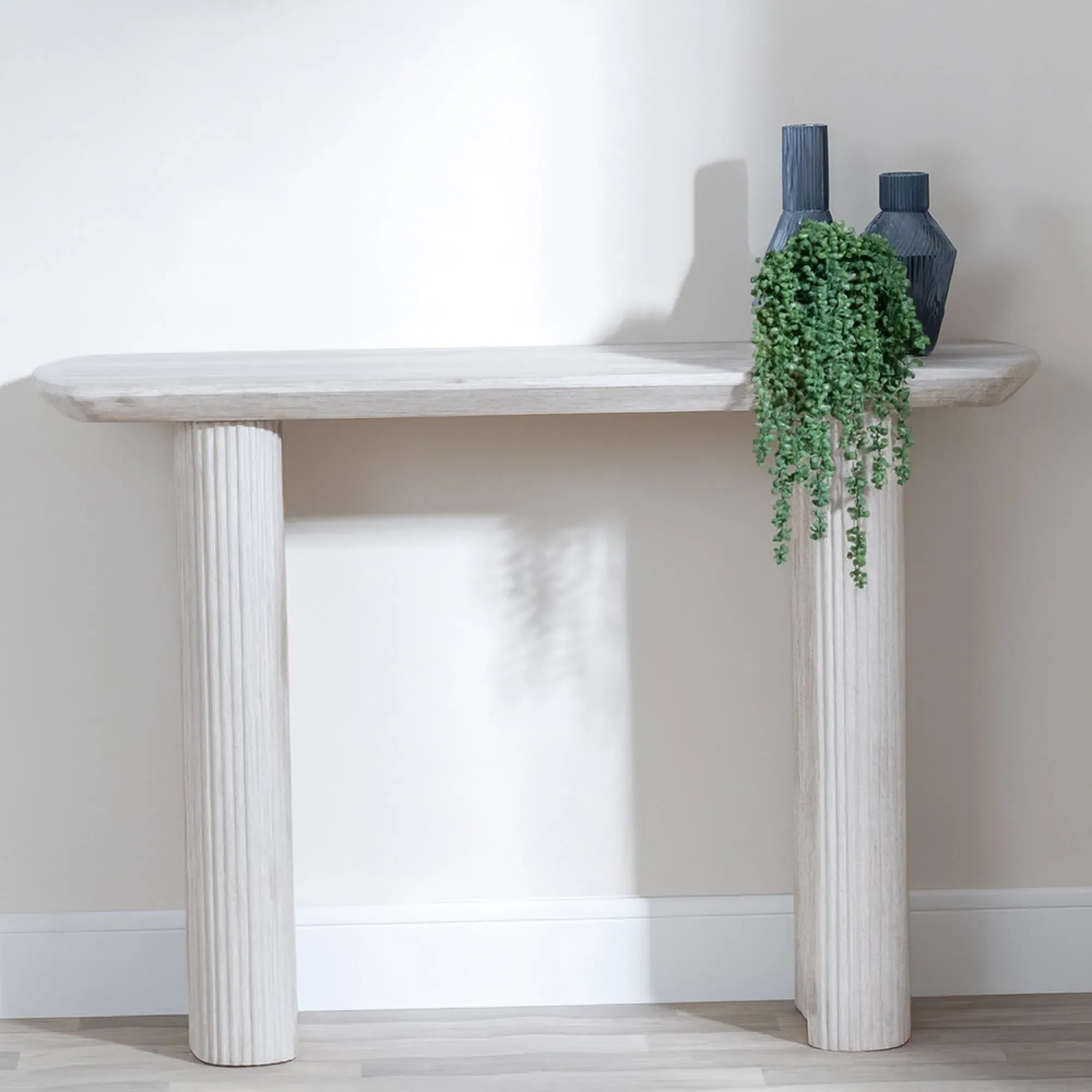 Bern Fluted Console Table - White Washed Oak Effect