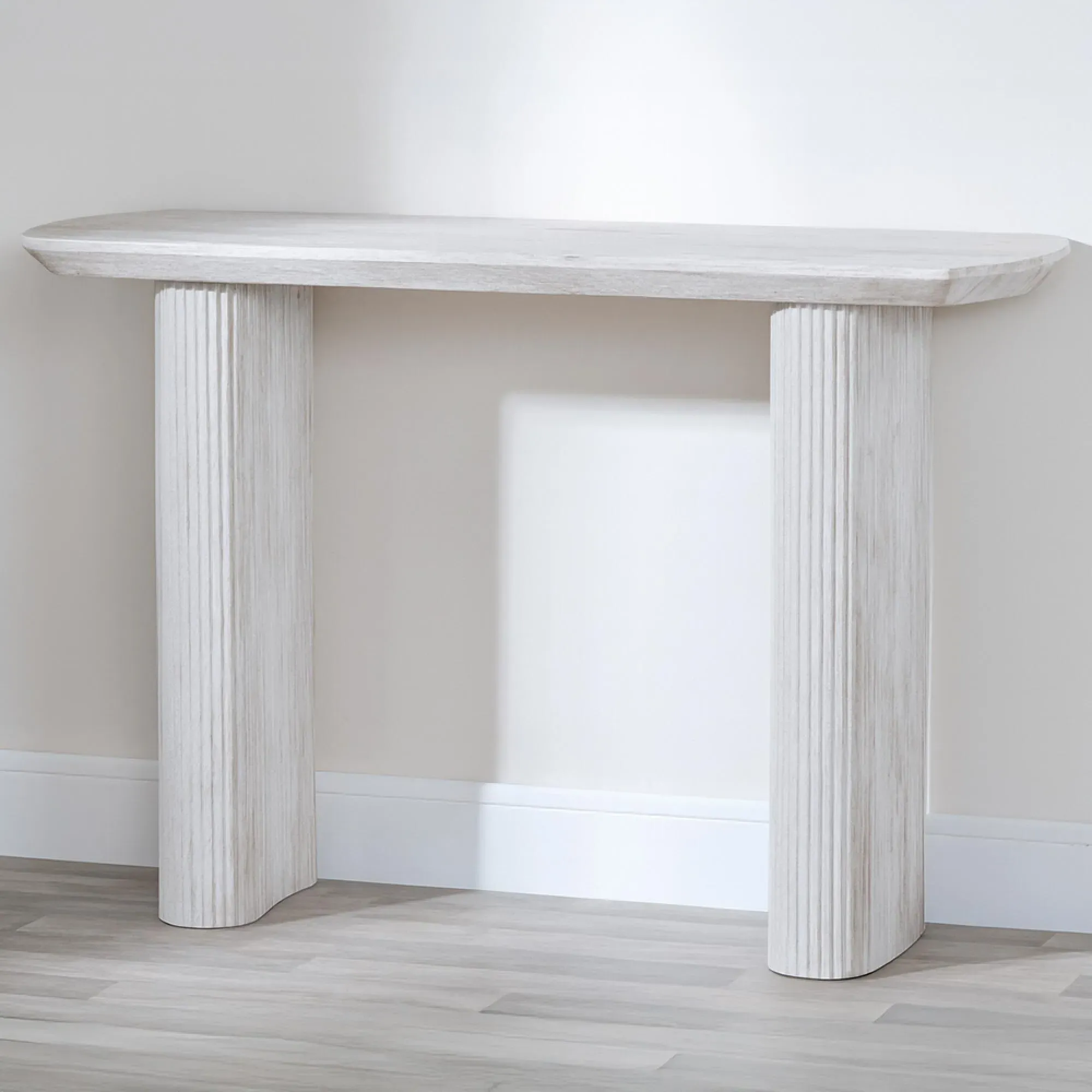 Bern Fluted Console Table - White Washed Oak Effect