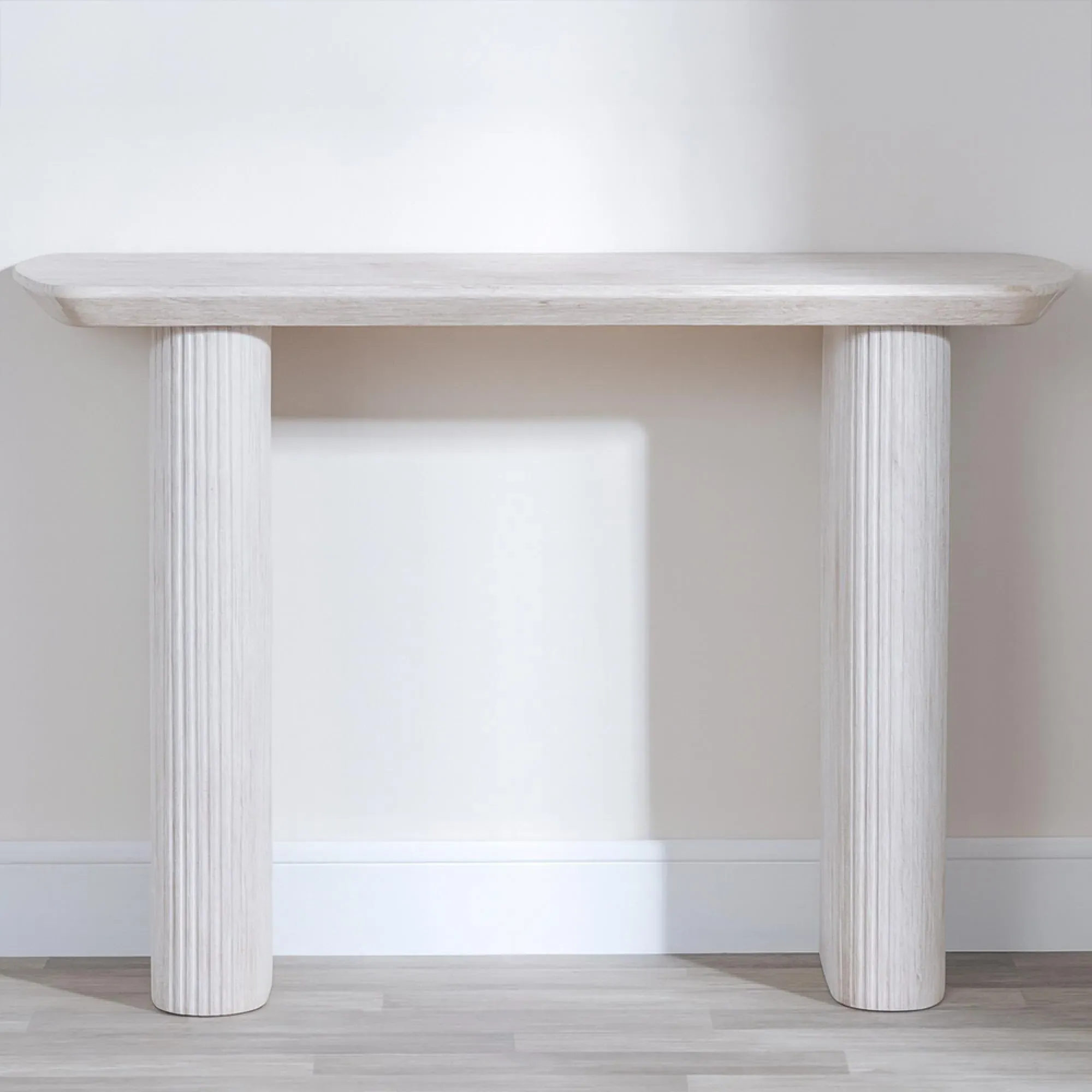 Bern Fluted Console Table - White Washed Oak Effect