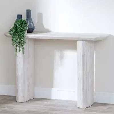 Bern Fluted Console Table - White Washed Oak Effect image