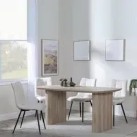 Bern Fluted Dining Set - Beige, Oak Effect