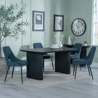 Bern Fluted Dining Set - Black, Blue Fabric