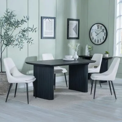 Bern Fluted Dining Set - Black, Cream Fabric