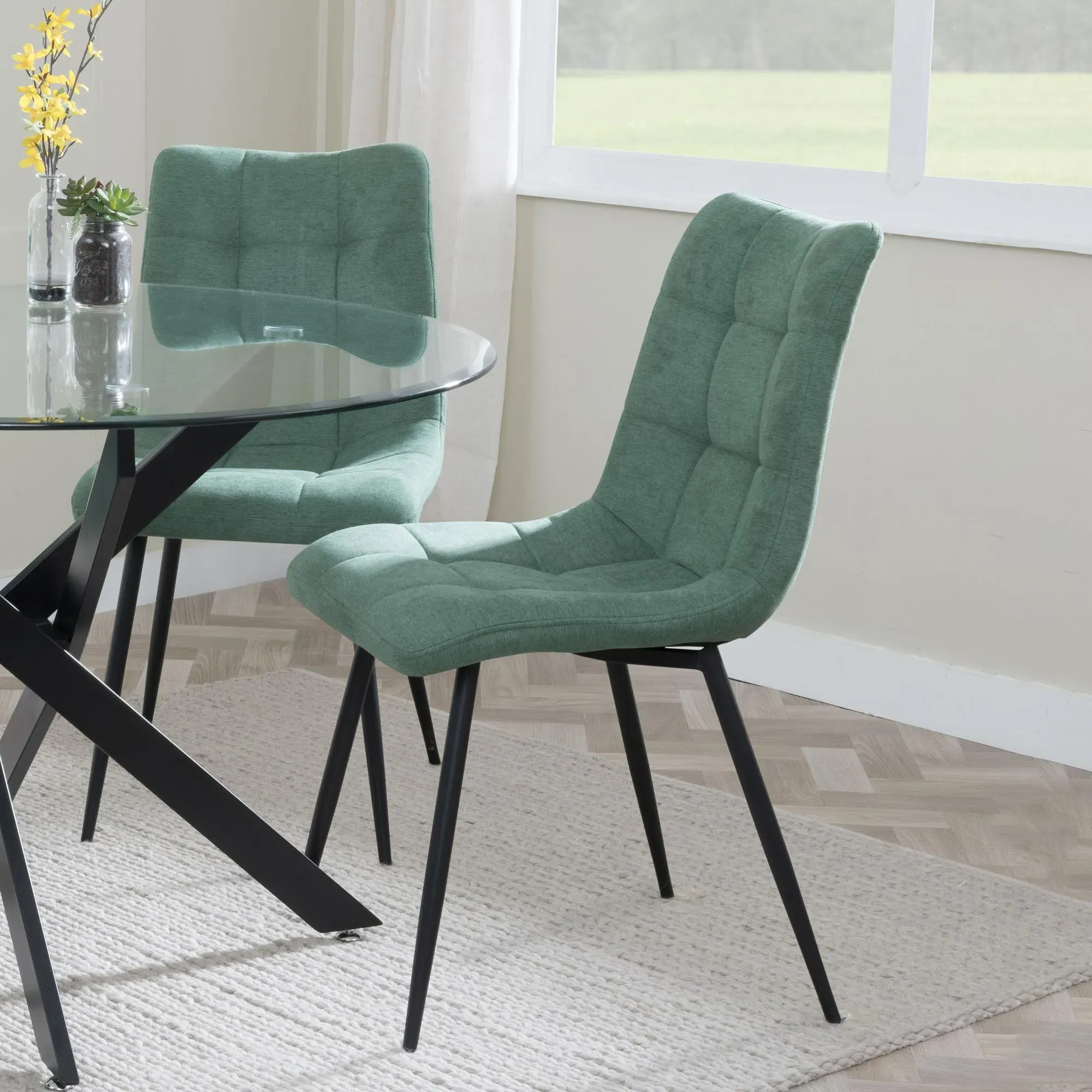 Bern Fluted Dining Set - Black, Green Fabric