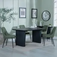 Bern Fluted Dining Set - Black, Green Fabric