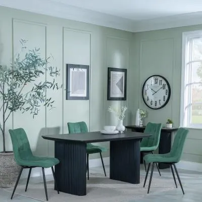 Bern Fluted Dining Set - Black, Green Fabric
