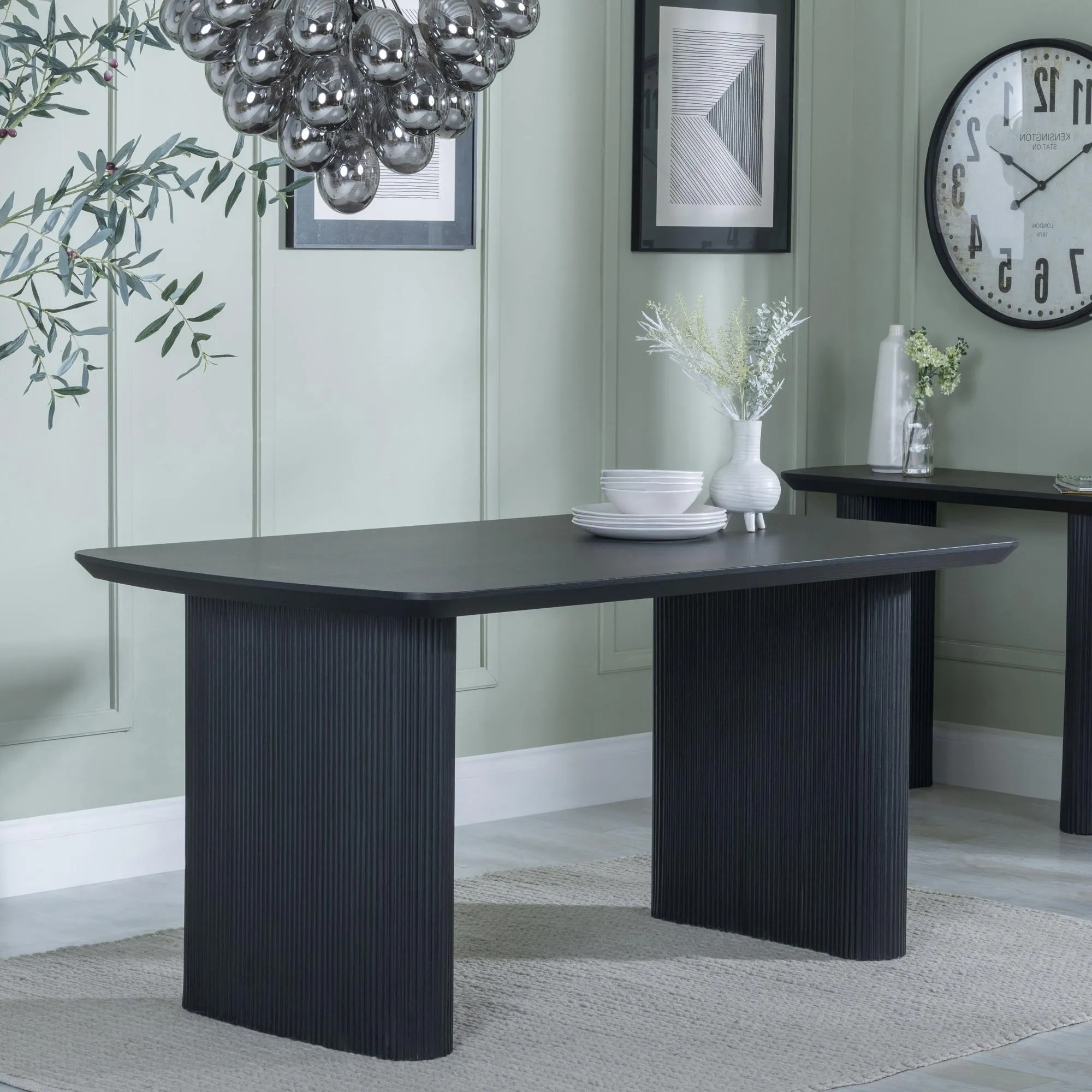 Bern Fluted Dining Set - Black, Grey Fabric