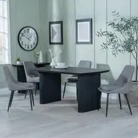 Bern Fluted Dining Set - Black, Grey Fabric