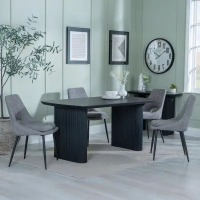 Bern Fluted Dining Set - Black, Grey Fabric