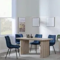 Bern Fluted Dining Set - Blue, Oak Effect