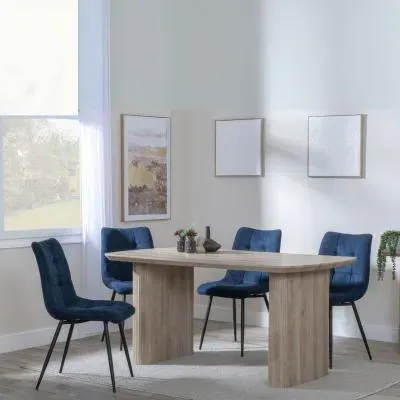 Bern Fluted Dining Set - Blue, Oak Effect