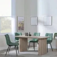 Bern Fluted Dining Set - Green, Oak Effect