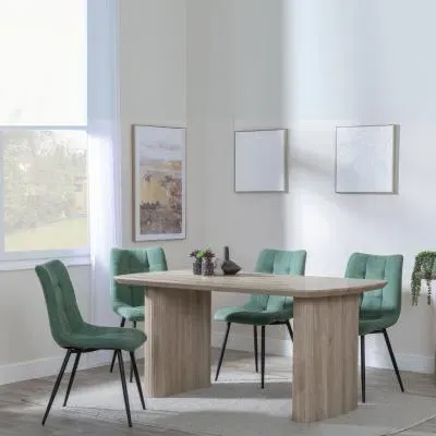 Bern Fluted Dining Set - Green, Oak Effect