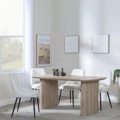 Bern Fluted Dining Set - Oak, Cream Fabric