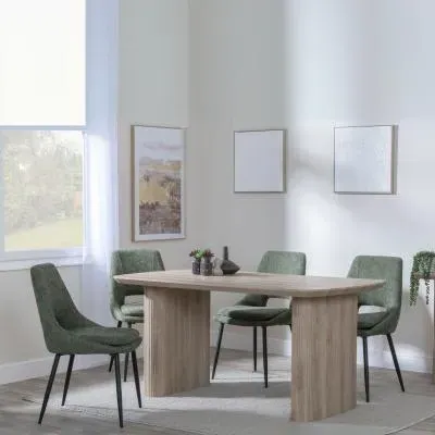 Bern Fluted Dining Set - Oak, Green Fabric