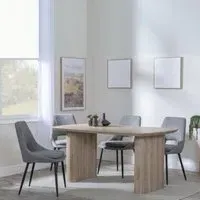 Bern Fluted Dining Set - Oak, Grey Fabric