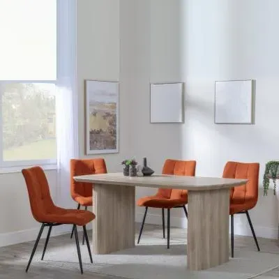 Bern Fluted Dining Set - Orange, Oak Effect