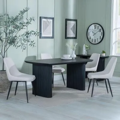 Bern Fluted Dining Set with Darwin Chairs - Black, Cream image