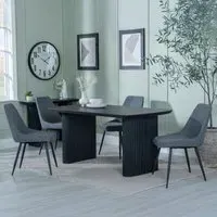 Bern Fluted Dining Set with Darwin Chairs - Black, Dark Grey