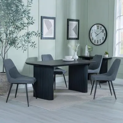 Bern Fluted Dining Set with Darwin Chairs - Black, Dark Grey