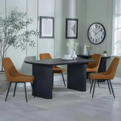 Bern Fluted Dining Set with Darwin Chairs - Black, Orange