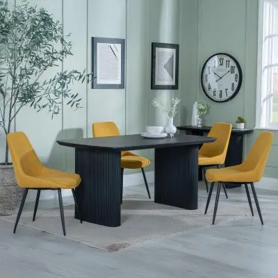 Bern Fluted Dining Set with Darwin Chairs - Black, Yellow