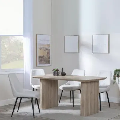 Bern Fluted Dining Set with Darwin Chairs - Oak, Cream